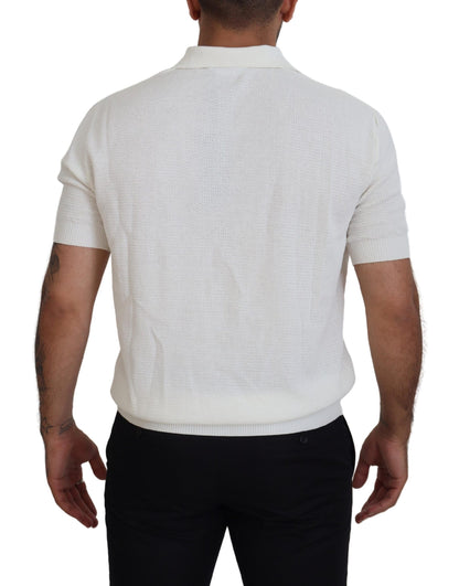White Cotton Collared Short Sleeved T-shirt