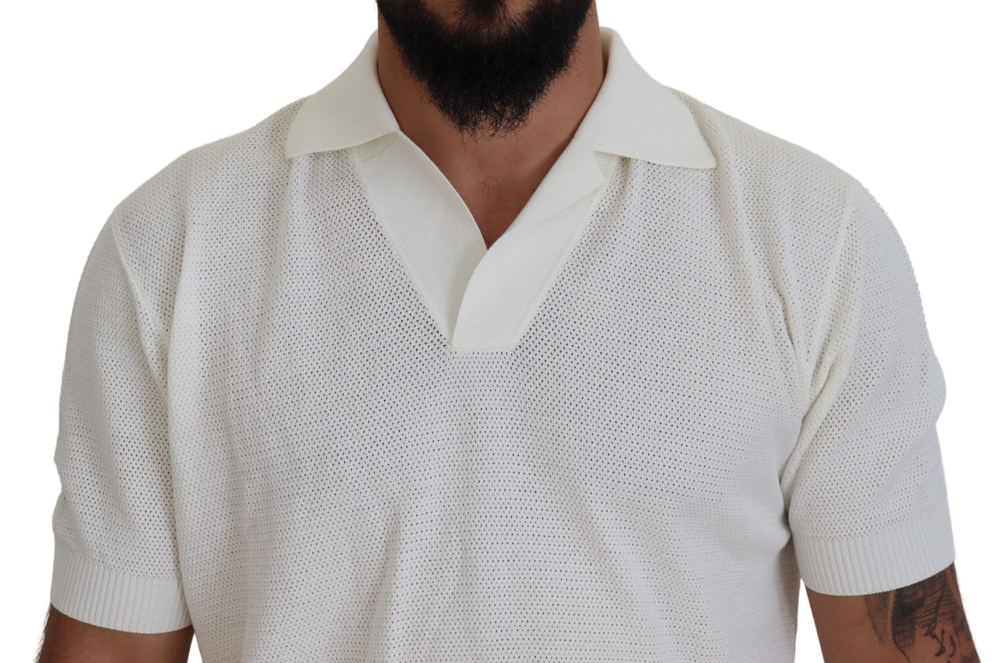 White Cotton Collared Short Sleeved T-shirt