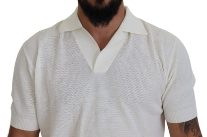 White Cotton Collared Short Sleeved T-shirt