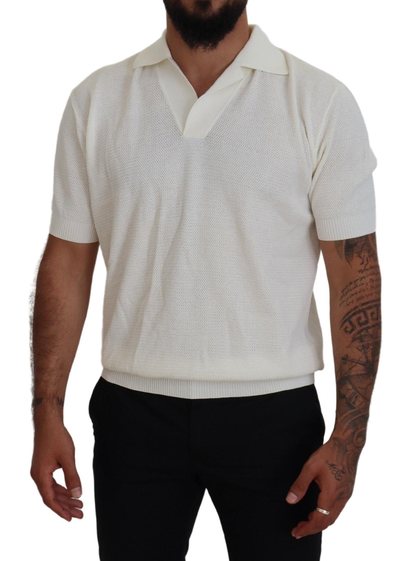 White Cotton Collared Short Sleeved T-shirt