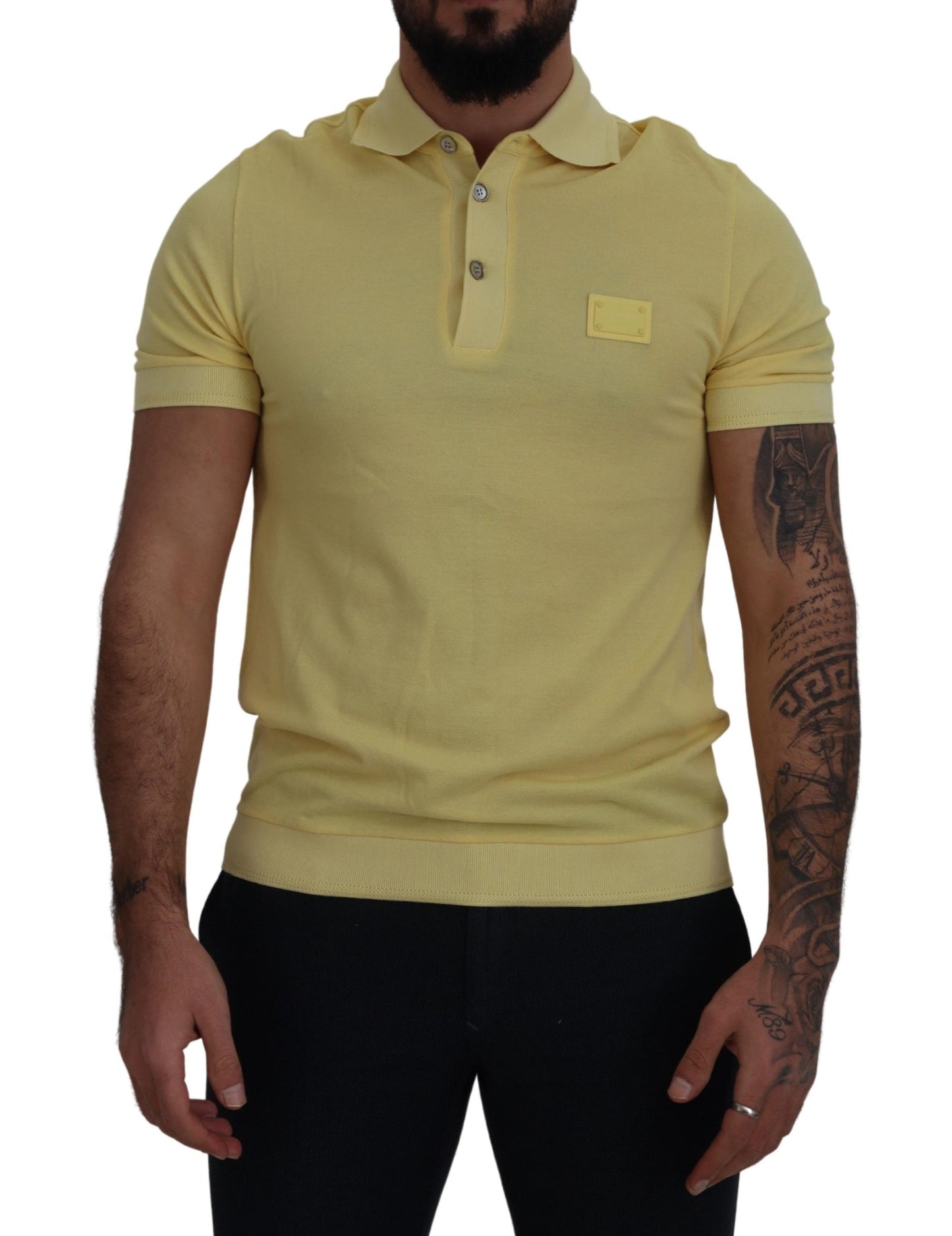 Yellow Cotton Collared Logo Patch T-shirt