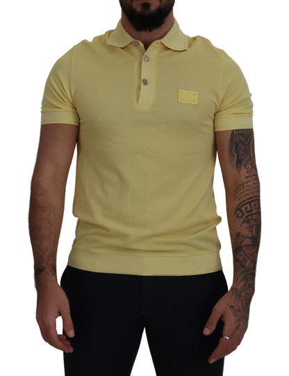 Yellow Cotton Collared Logo Patch T-shirt