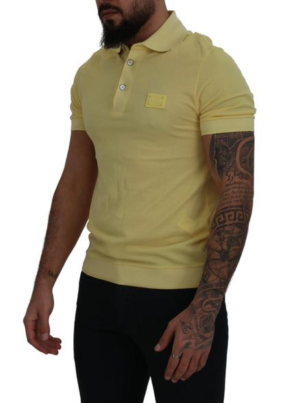 Yellow Cotton Collared Logo Patch T-shirt