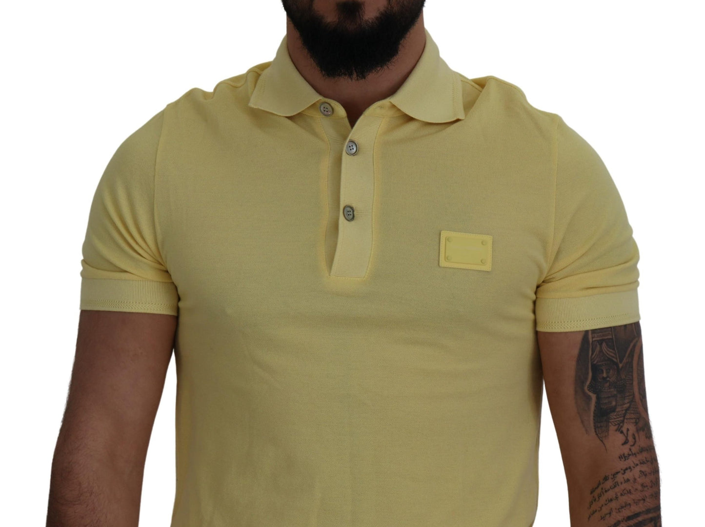 Yellow Cotton Collared Logo Patch T-shirt