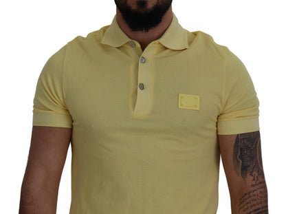 Yellow Cotton Collared Logo Patch T-shirt