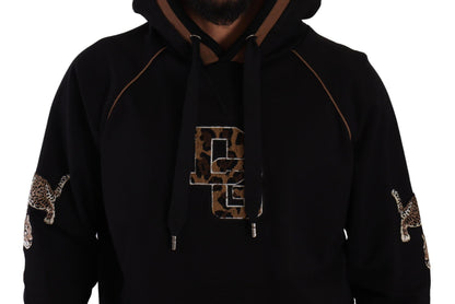 Black Brown Leopard Cotton Hooded Pullover Sweater