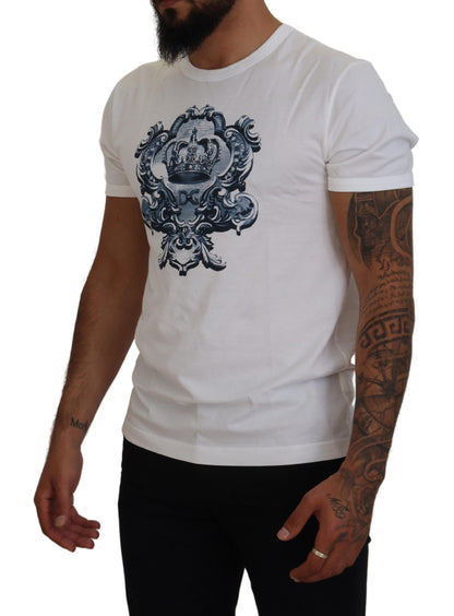 White Blue DG Crown Print Cotton T-shirt