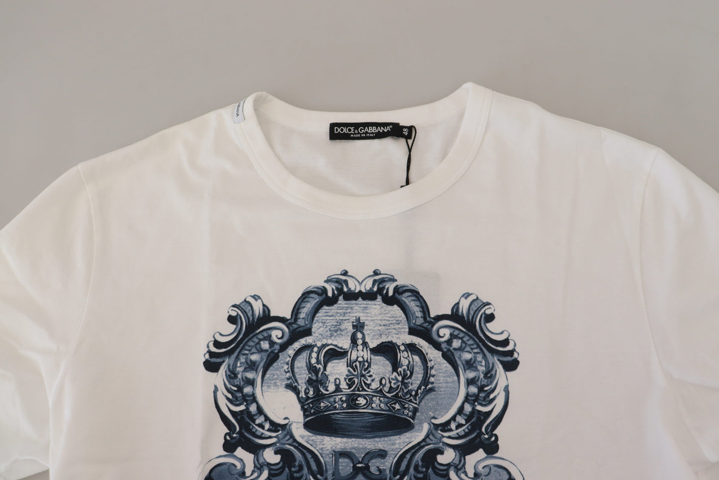 White Blue DG Crown Print Cotton T-shirt