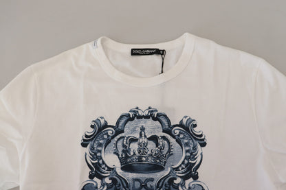 White Blue DG Crown Print Cotton T-shirt