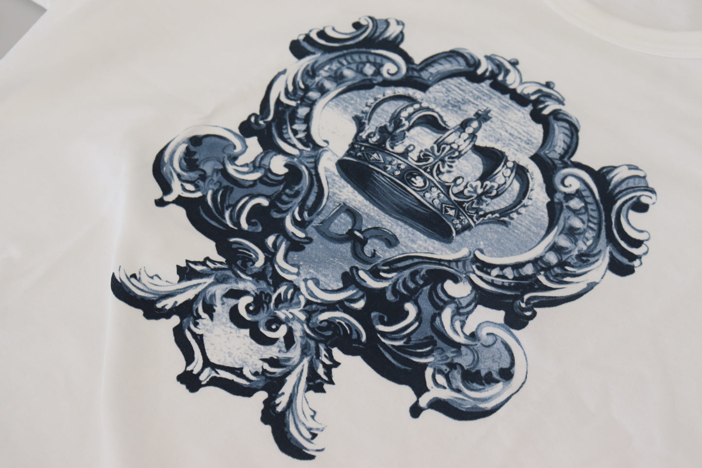 White Blue DG Crown Print Cotton T-shirt