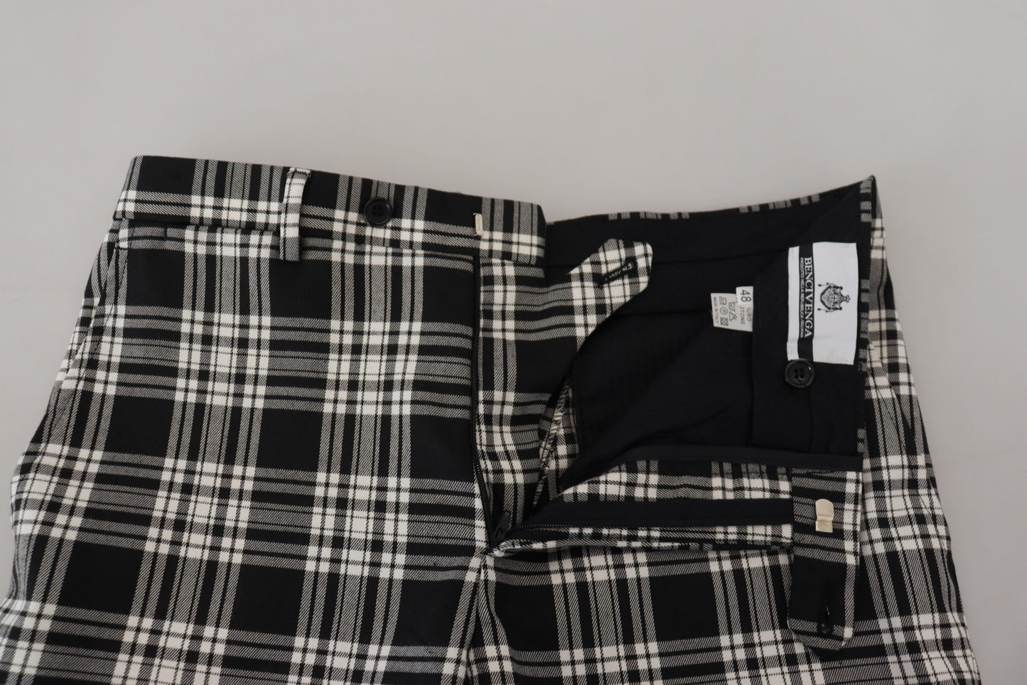 Black Checkered Cotton Men Casual Pants