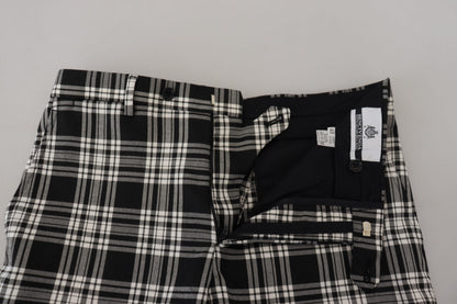Black Checkered Cotton Men Casual Pants
