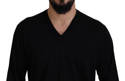Black 100% Silk V-neck Pullover Sweater