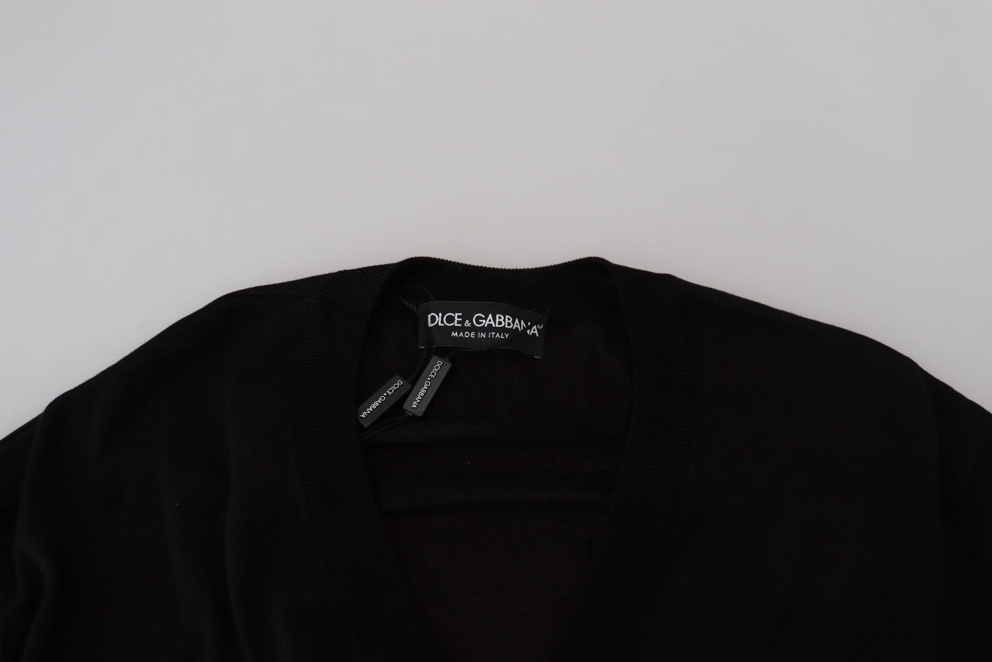 Black 100% Silk V-neck Pullover Sweater