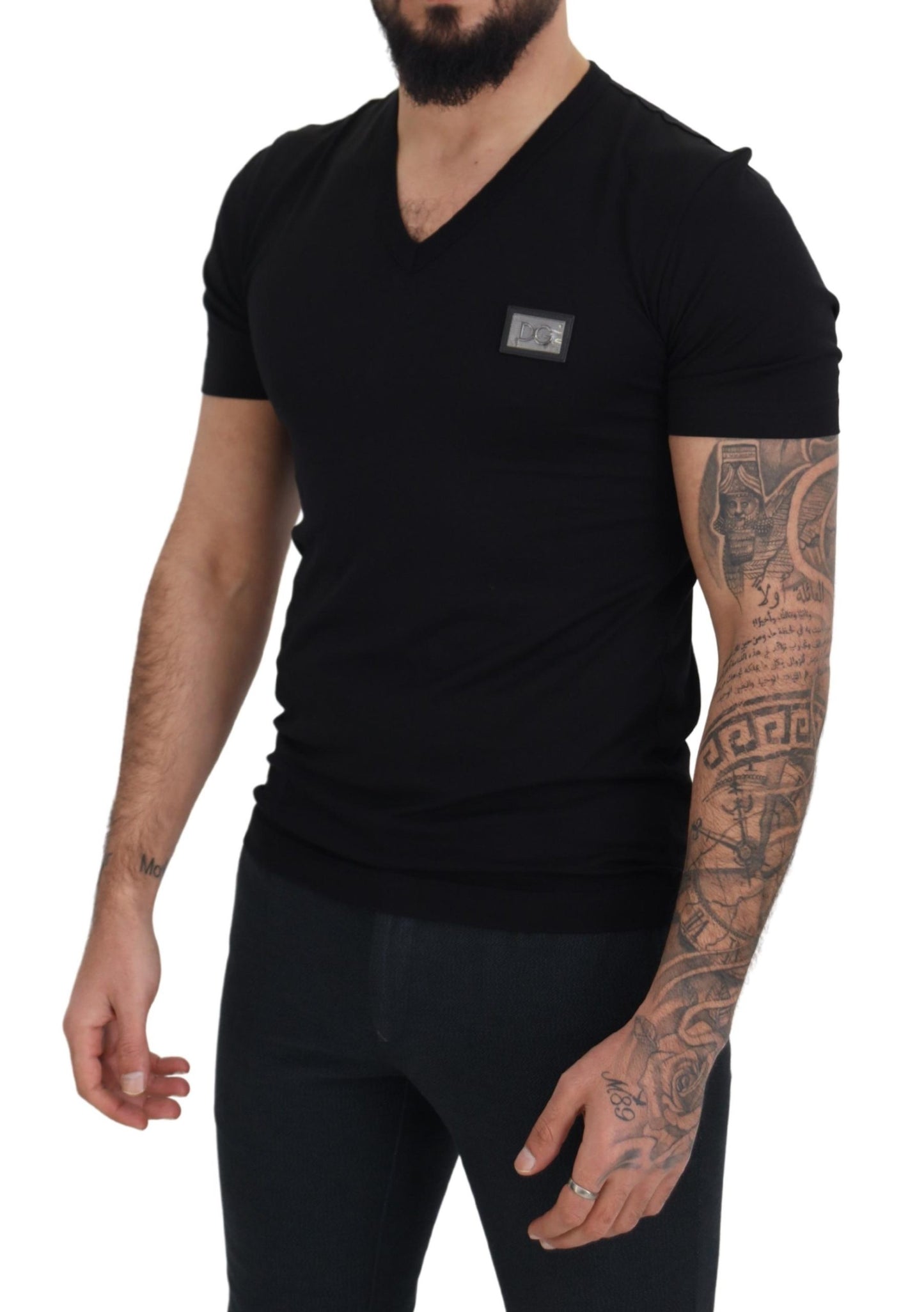 Black Cotton V-Neck Short Sleeve T-shirt