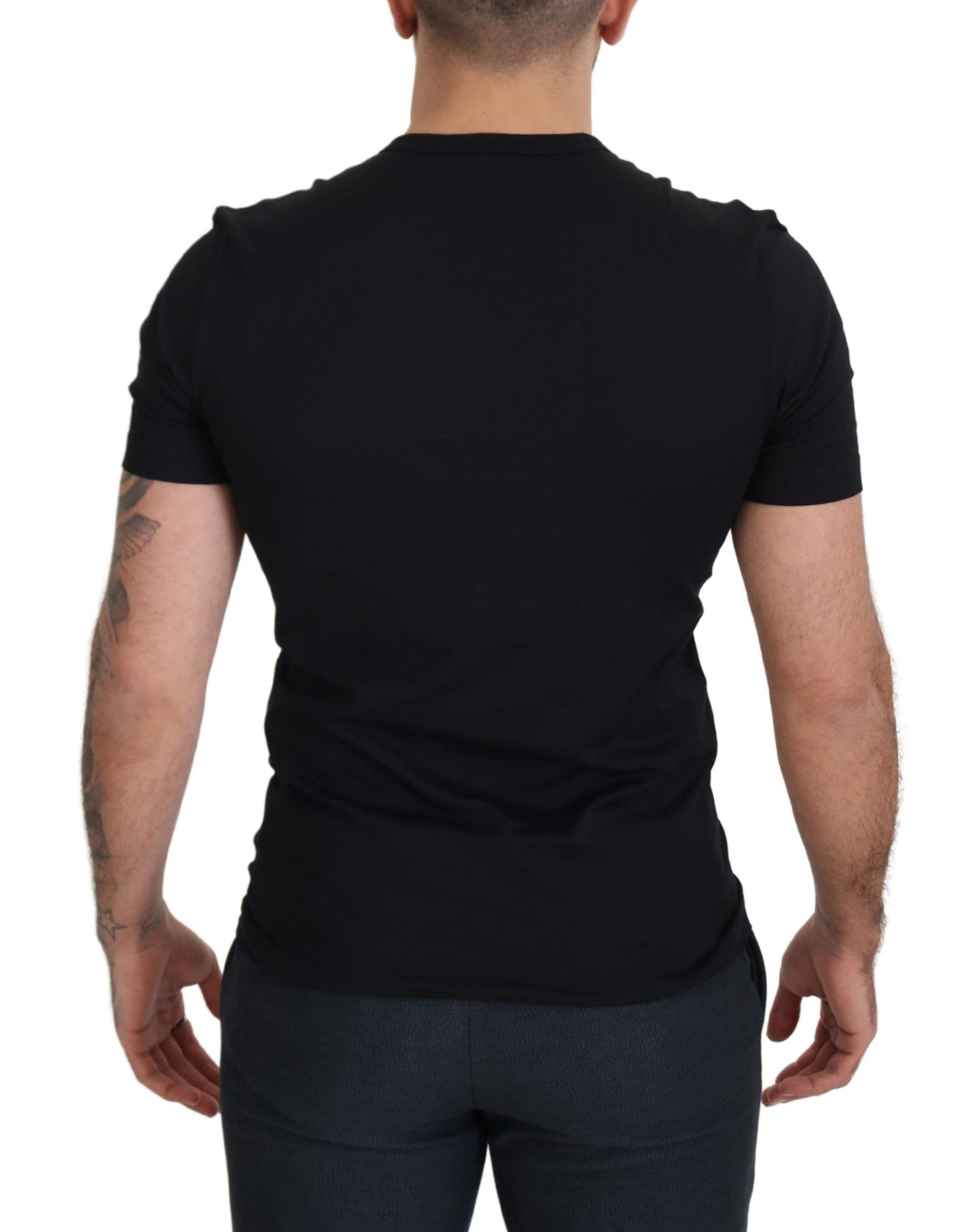 Black Cotton V-Neck Short Sleeve T-shirt