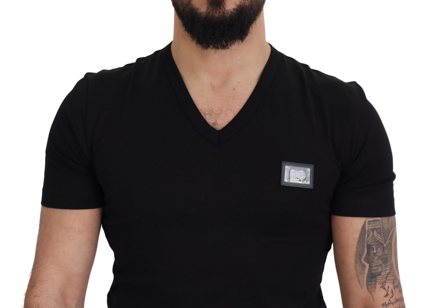 Black Cotton V-Neck Short Sleeve T-shirt