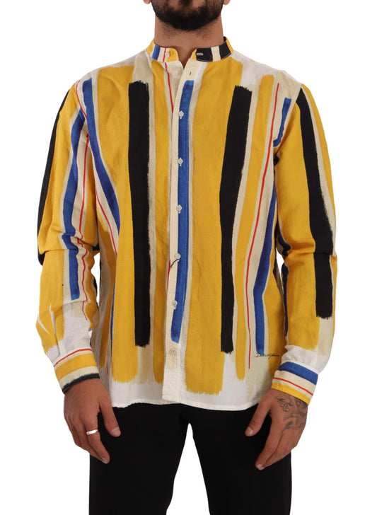 Yellow Striped Henley Linen Cotton Shirt