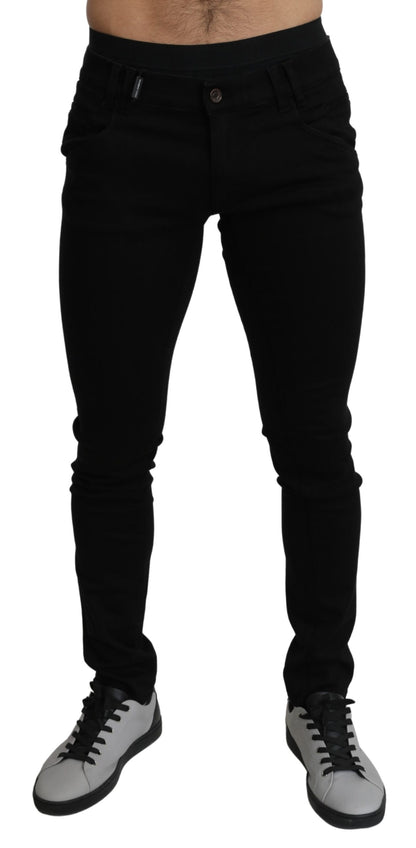 Black Low Waist Skinny Cotton Denim Jeans