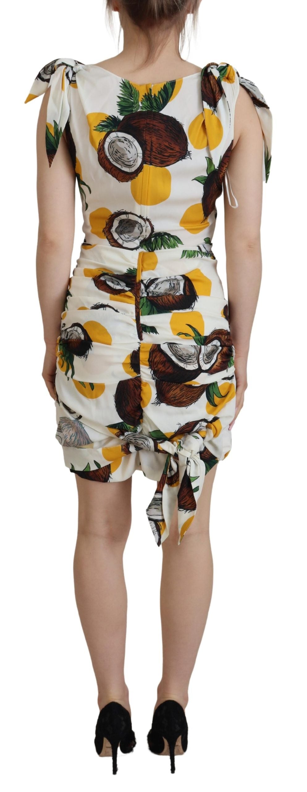 White Coconut Print Sheath Mini Silk Dress