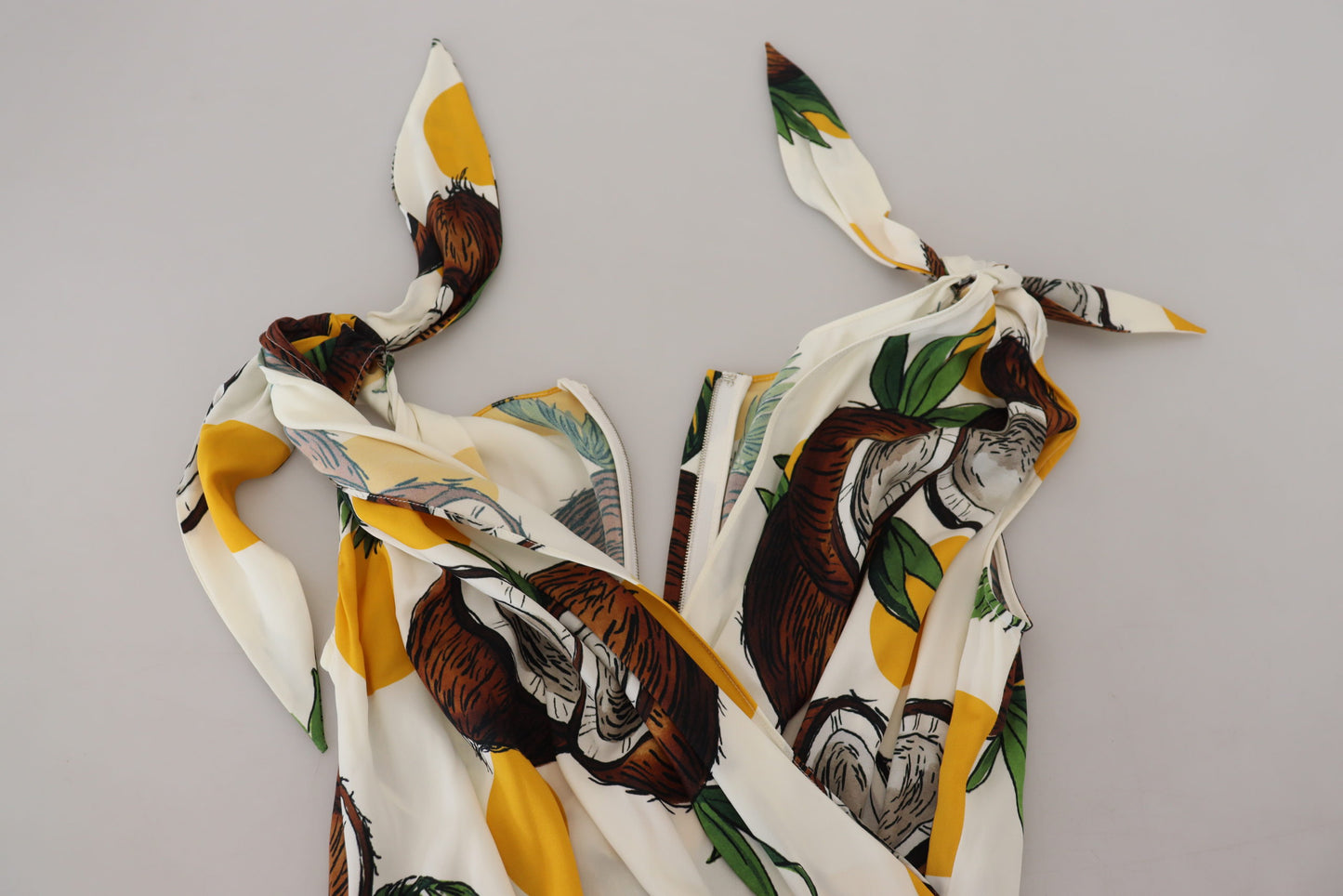 White Coconut Print Sheath Mini Silk Dress