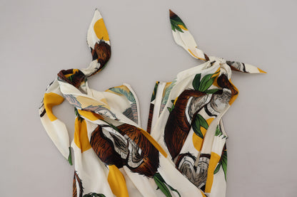 White Coconut Print Sheath Mini Silk Dress