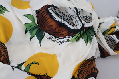 White Coconut Print Sheath Mini Silk Dress