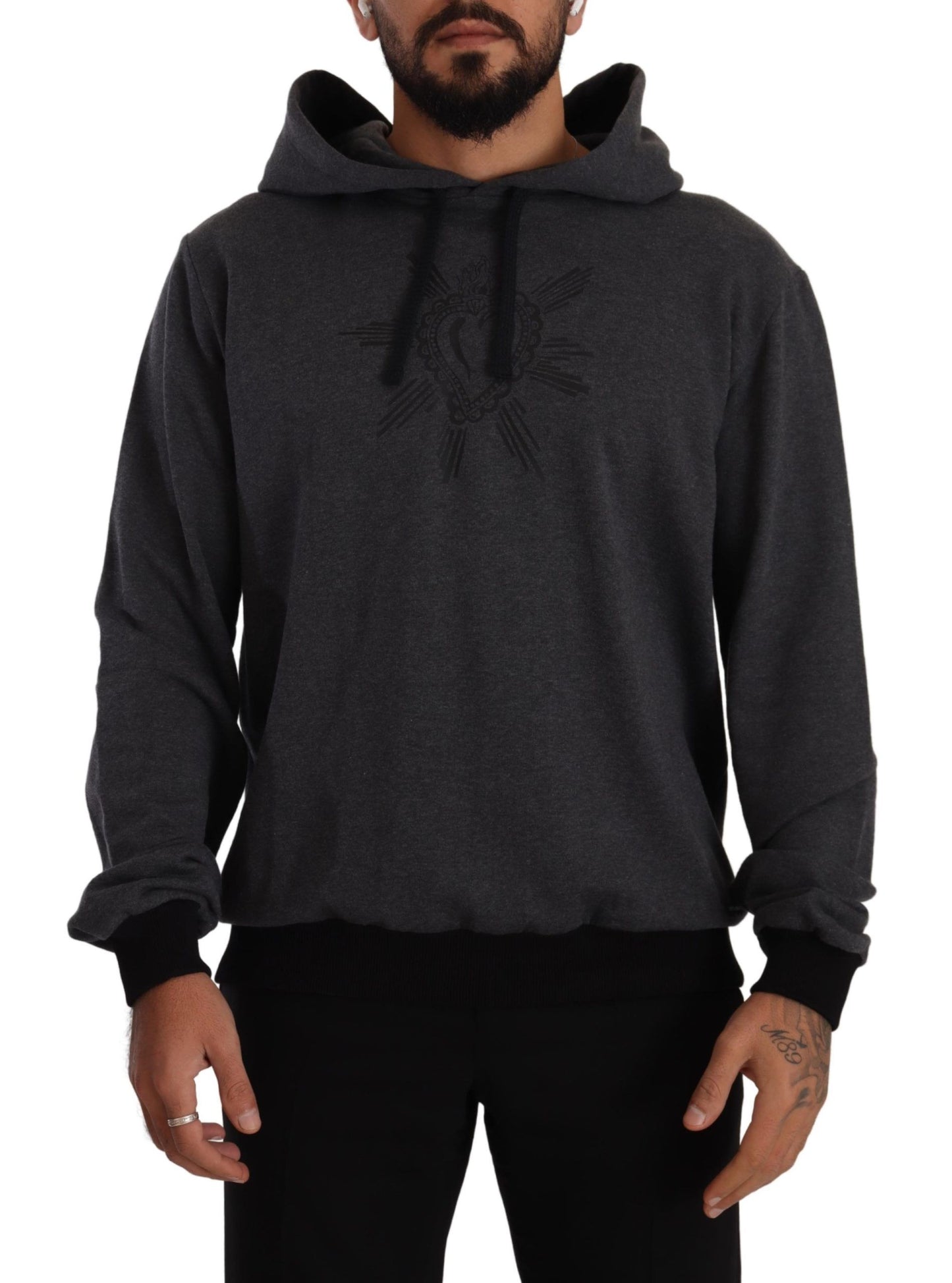 Black Cotton Hooded Gray Sweater
