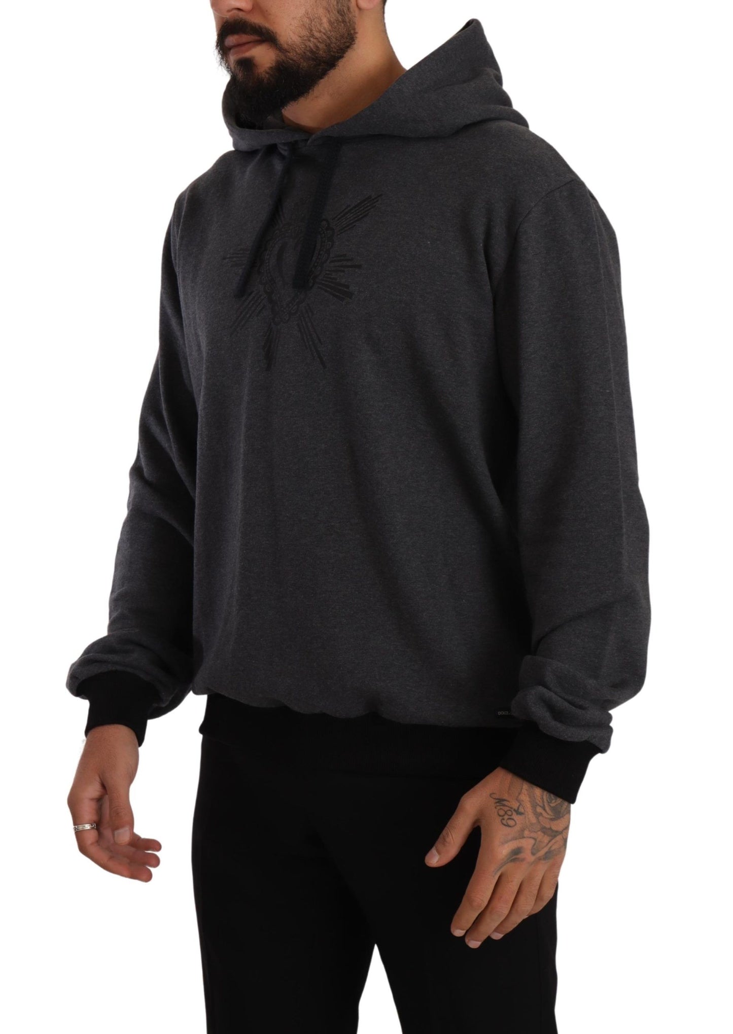 Black Cotton Hooded Gray Sweater