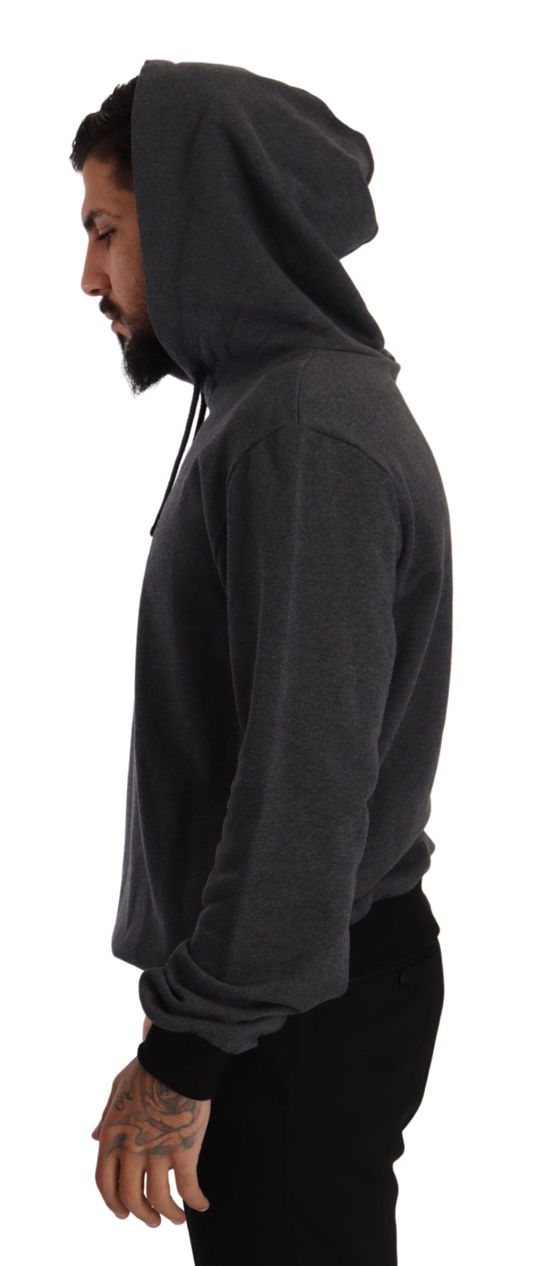 Black Cotton Hooded Gray Sweater