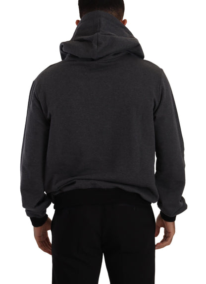 Black Cotton Hooded Gray Sweater