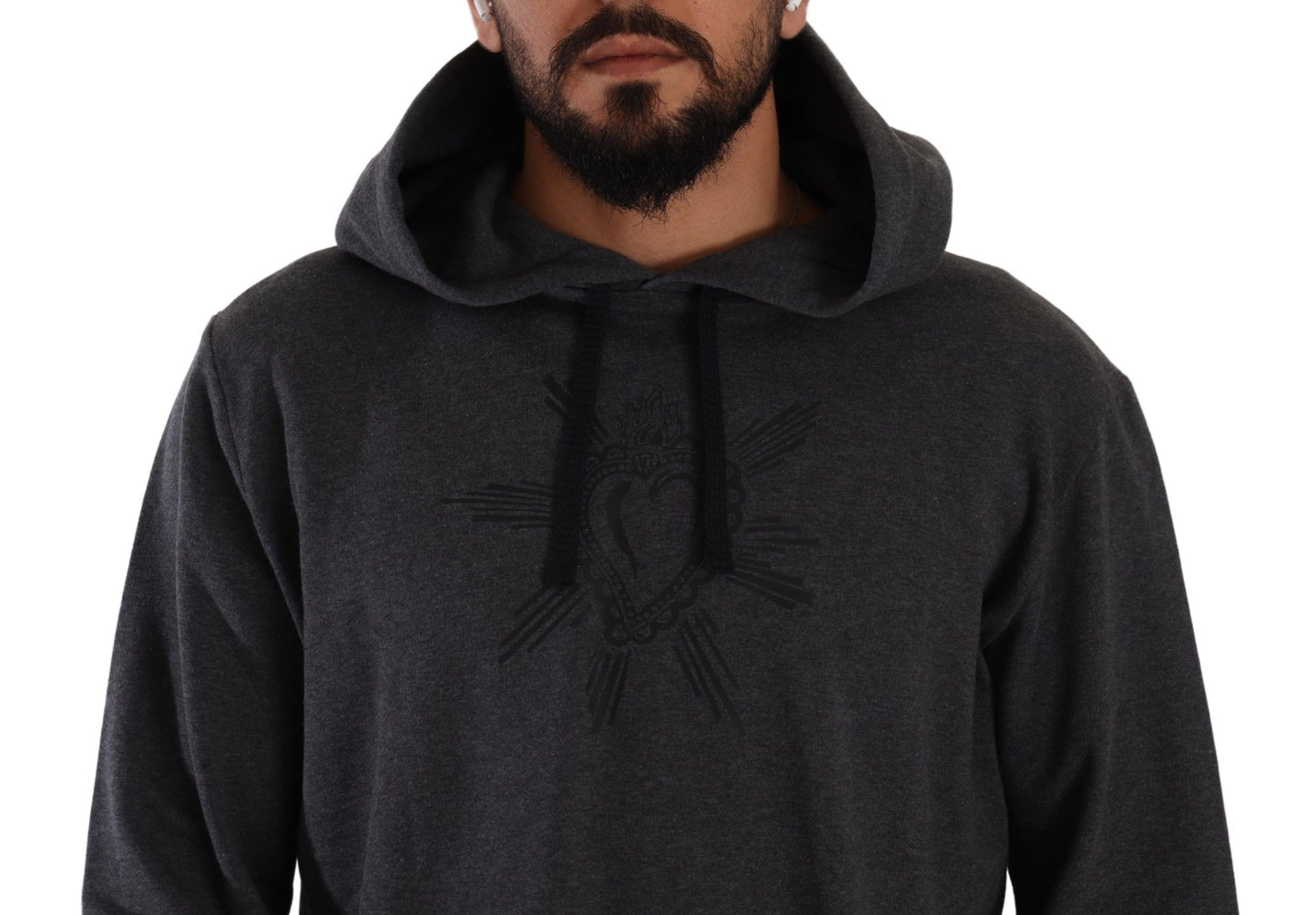 Black Cotton Hooded Gray Sweater