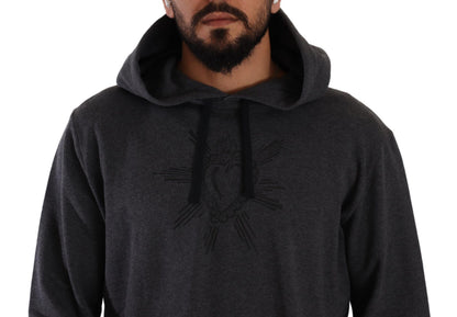 Black Cotton Hooded Gray Sweater