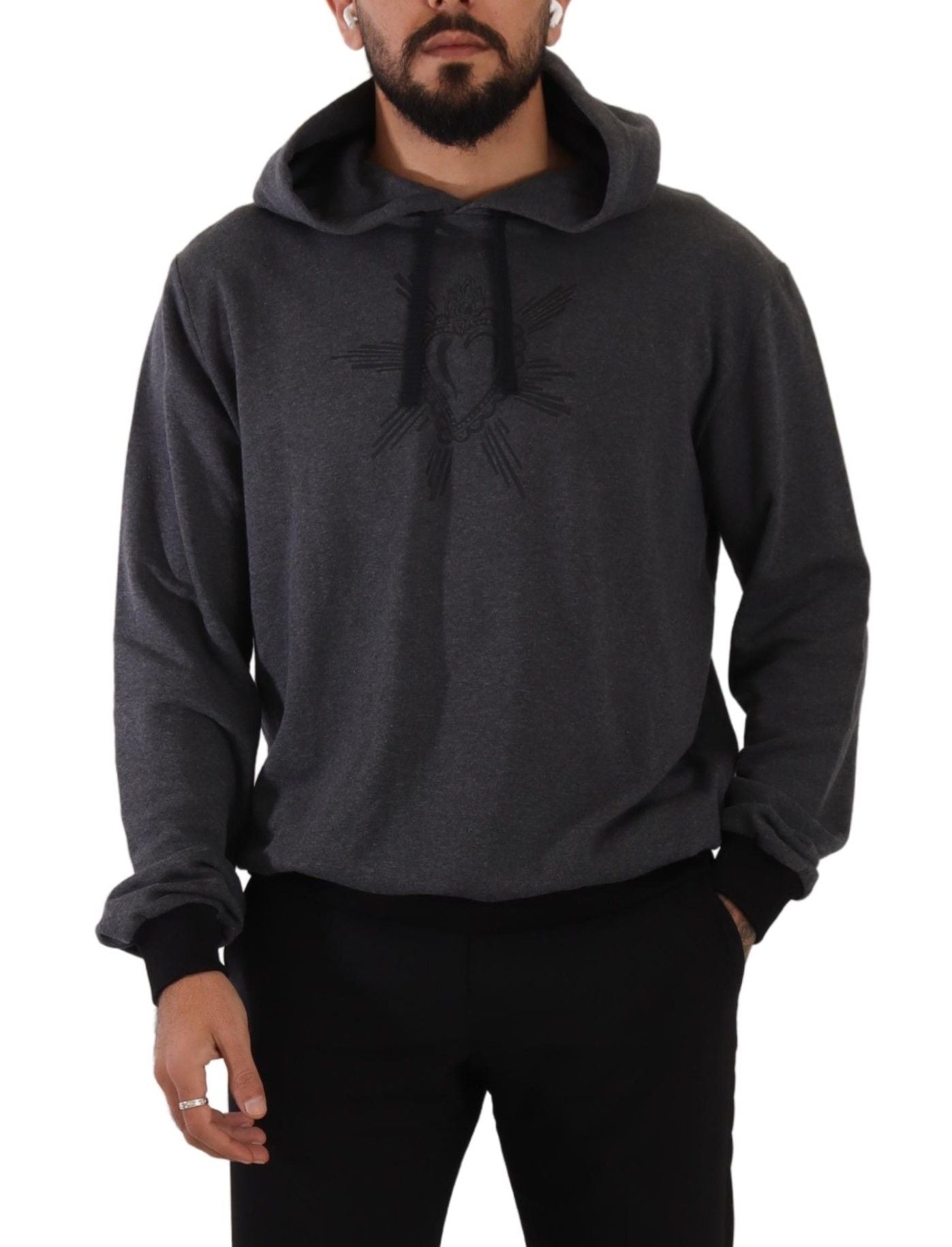 Black Cotton Hooded Gray Sweater
