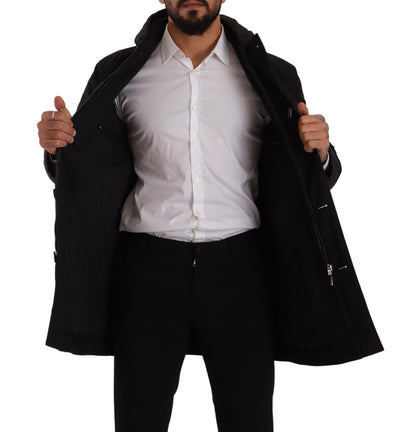 Black Denim Hooded Parka Coat Winter Jacket