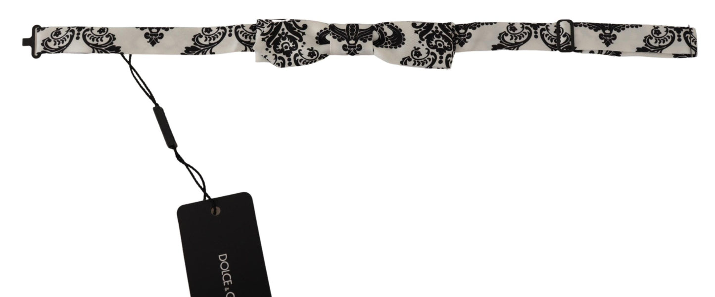 White Fantasy Pattern Adjustable Neck Papillon Bow Tie