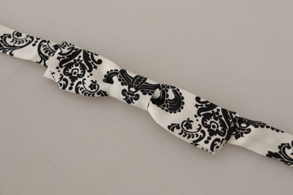White Fantasy Pattern Adjustable Neck Papillon Bow Tie