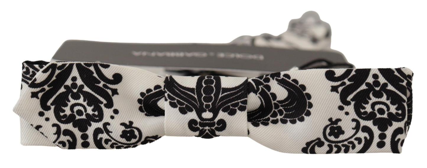 White Fantasy Pattern Adjustable Neck Papillon Bow Tie
