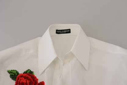 White Cotton Flower Embroidery Shirt Top