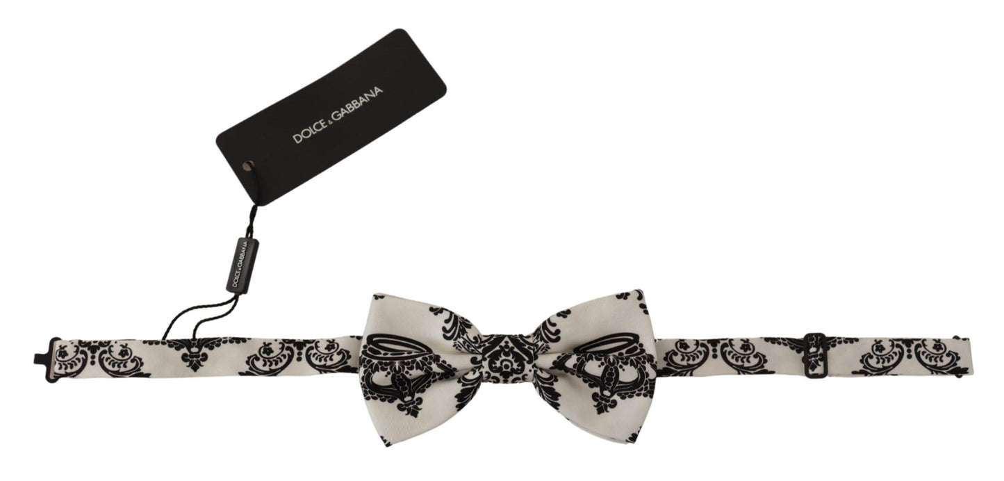 White Crown Pattern Adjustable Neck Papillon Bow Tie