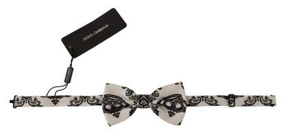 White Crown Pattern Adjustable Neck Papillon Bow Tie