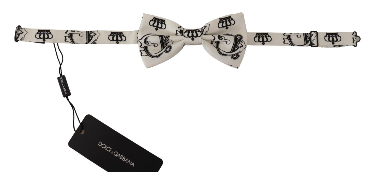 White Crown Pattern Adjustable Neck Papillon  Bow Tie