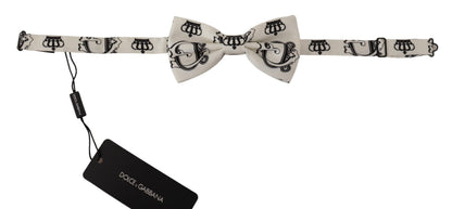 White Crown Pattern Adjustable Neck Papillon  Bow Tie