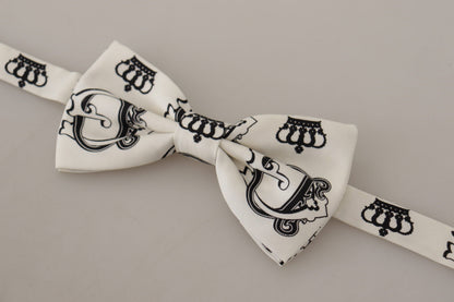 White Crown Pattern Adjustable Neck Papillon  Bow Tie