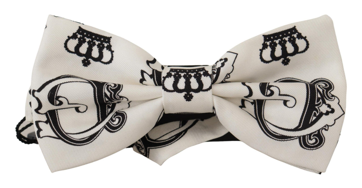 White Crown Pattern Adjustable Neck Papillon  Bow Tie