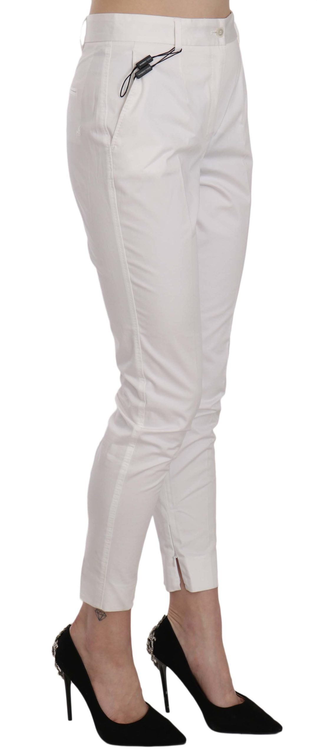 White High Waist Skinny Cropped Trouser Pants