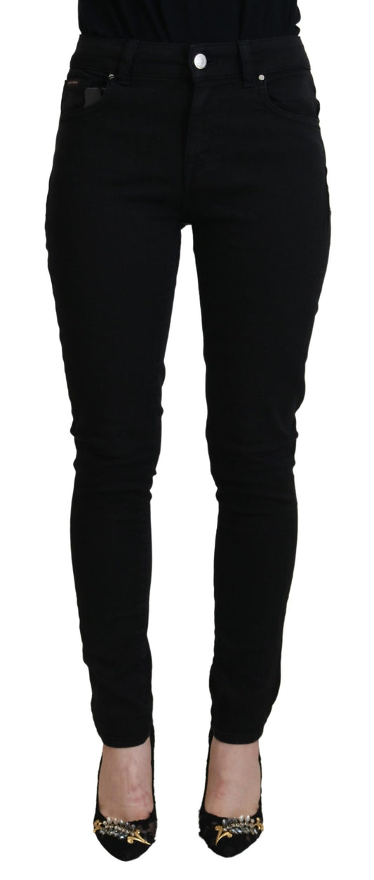 Black Cotton Skinny Mid Waist Denim Jeans