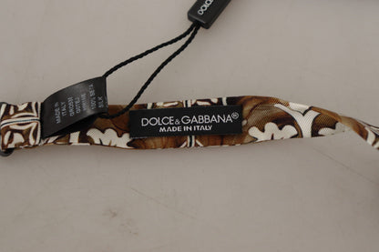 White Brown Silk Adjustable Neck Papillon Bow Tie