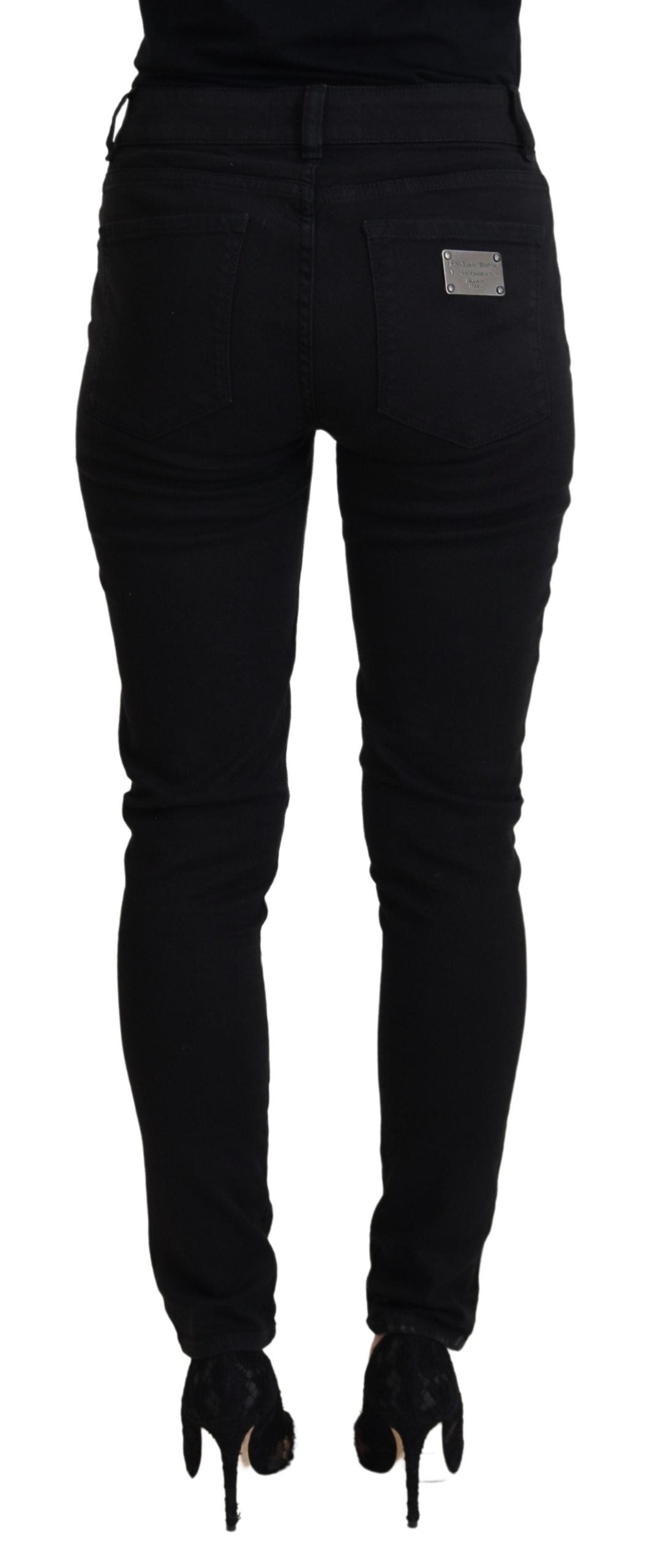 Black Cotton Skinny Mid Waist Denim Jeans