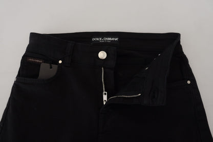 Black Cotton Skinny Mid Waist Denim Jeans